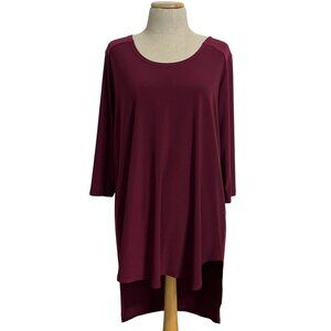 Sympli Women's Sz 10 Burgundy Hi-Low 3/4 Sleeve Tunic Top Polyester